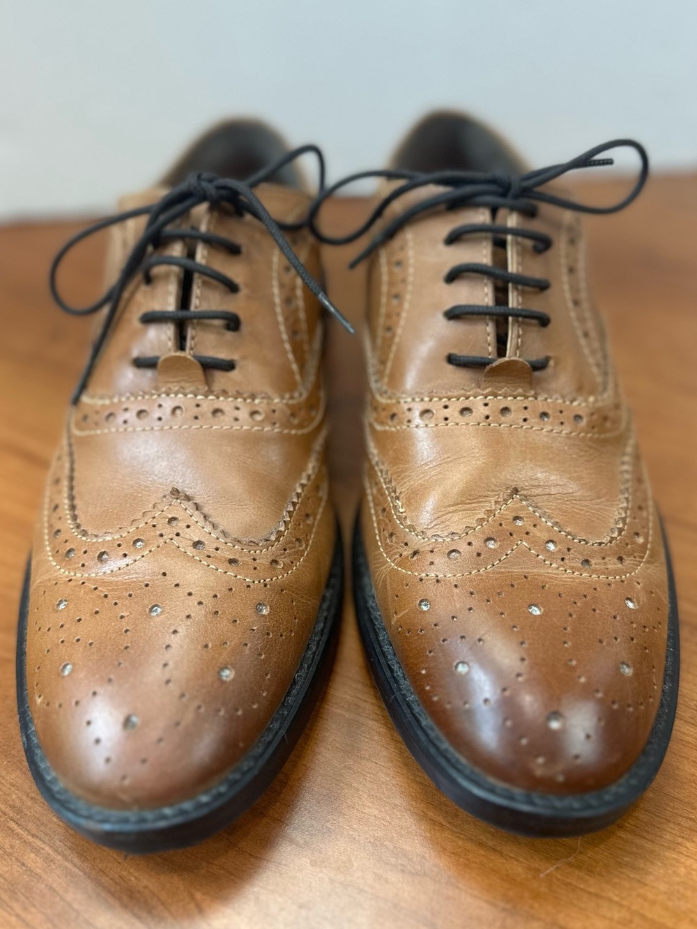 Asos Men's Wing Tip Oxford Brown Leather Lace-Up Shoes Brogue Details Sz 6